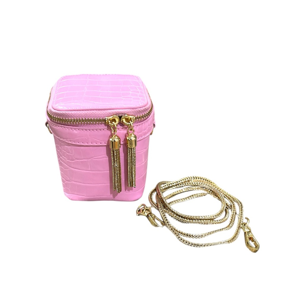 Mini Pink Croc-Embossed Box Bag